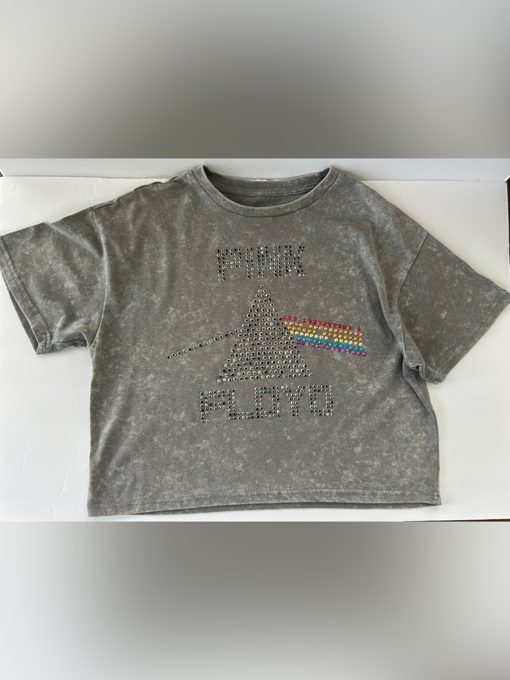 Gray Tee Pink Floyd with Rainbow Rhinestone Prism